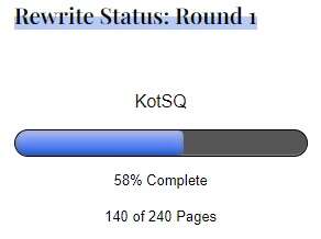 Rewrite Status: Round 1 progress bar, showing 140 of 240 pages, 58% complete