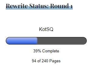 Rewrite Status: Round 1 progress bar showing 39% complete, 94 of 240 pages