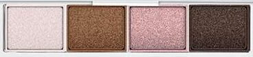 Four-pan eyeshadow palette with ivory, medium brown, warm pink, and dark brown.